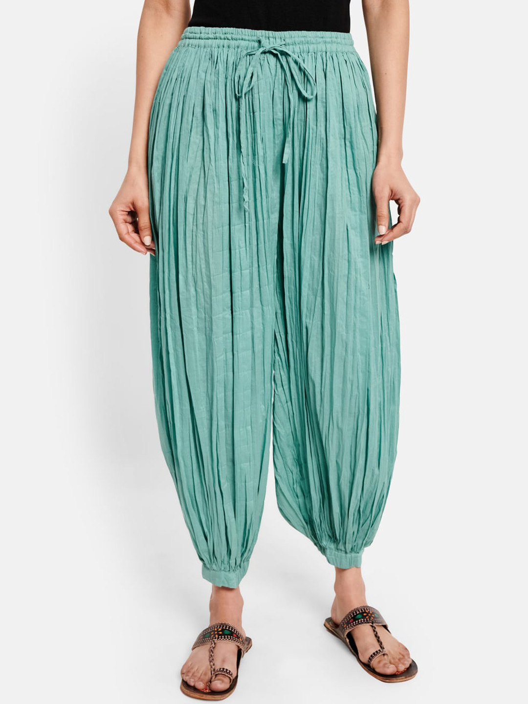 

Fabindia Women Green Pleated Jodhpuris Trousers