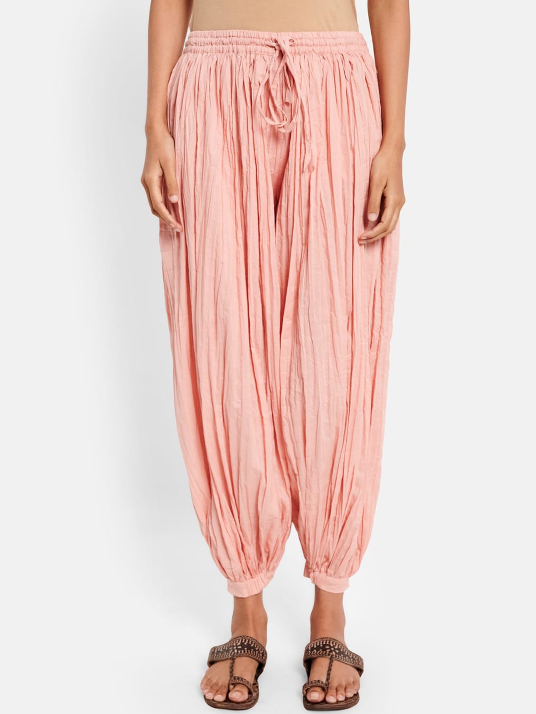 

Fabindia Women Pink Cotton Pleated Jodhpuris