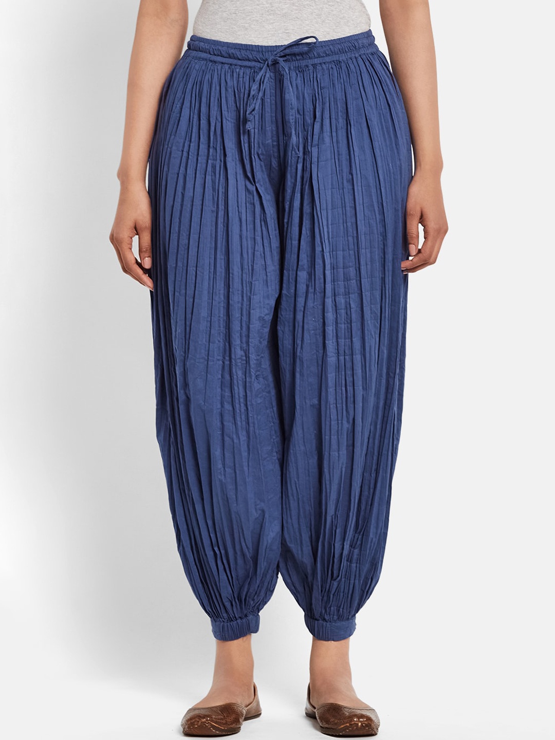 

Fabindia Women Navy Blue Pleated Harem Pants