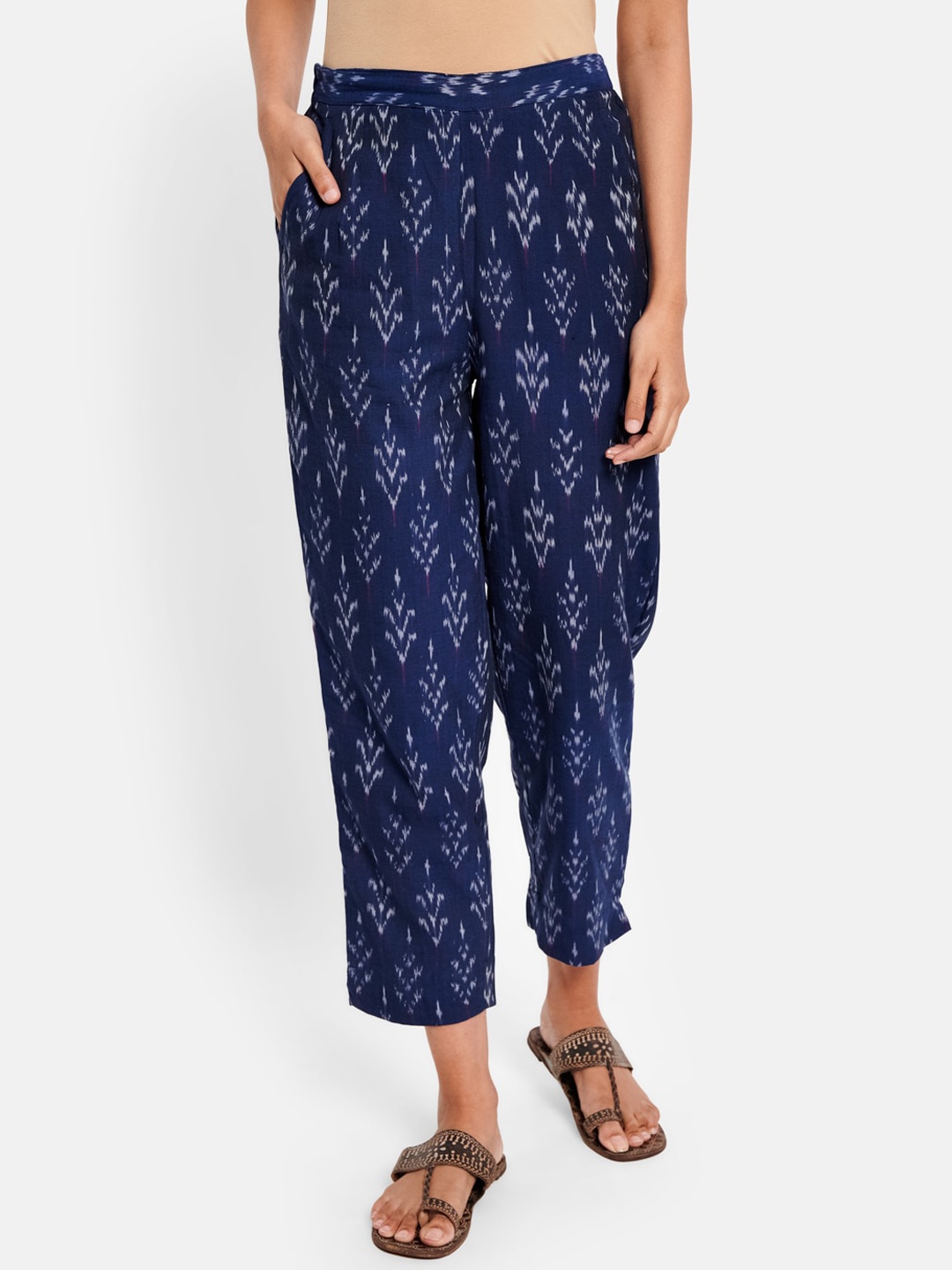 

Fabindia Women Blue Ethnic Motifs Printed Trousers