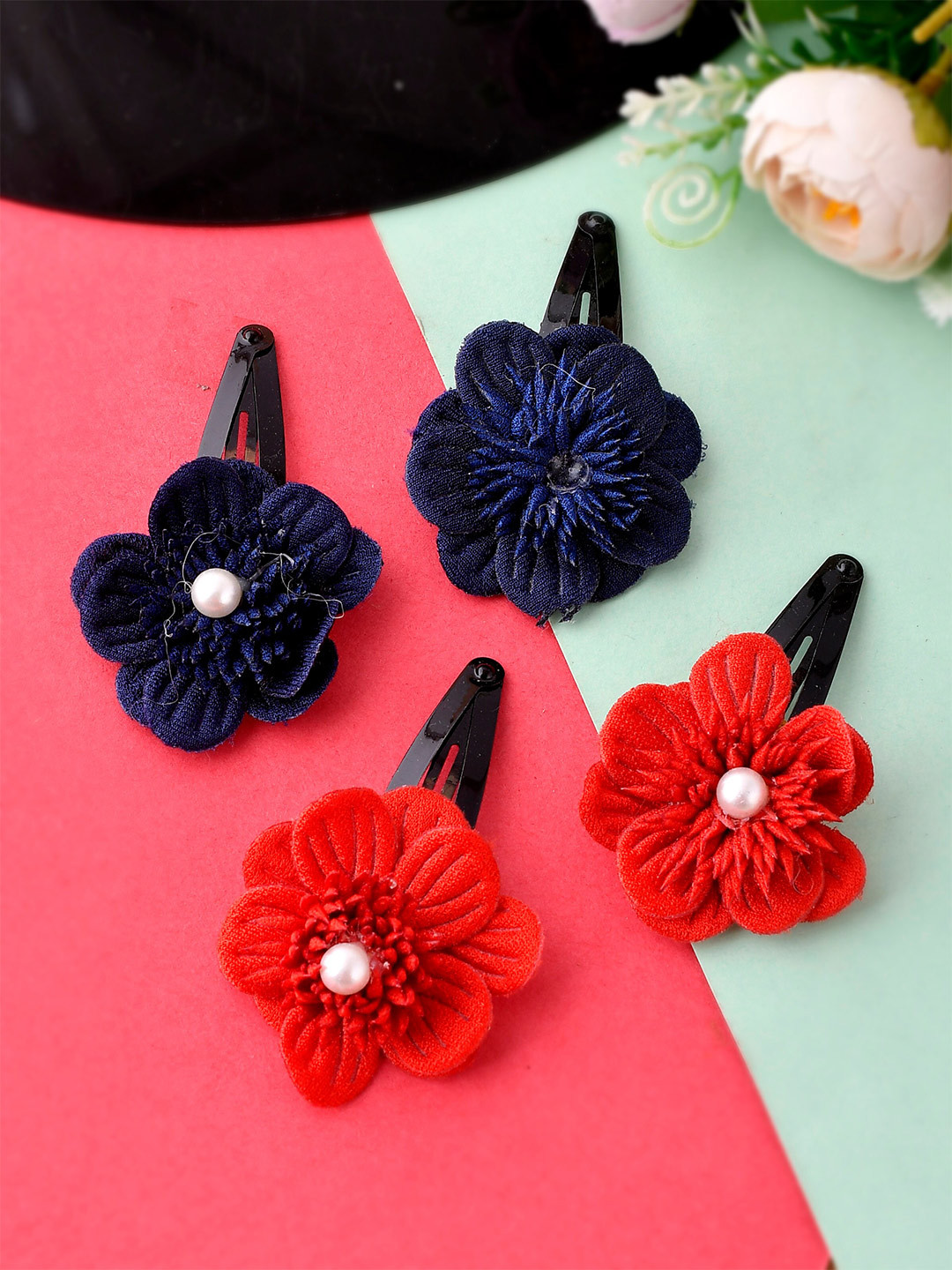 

Silvermerc Designs Girls Red & Blue Set of 2 Embellished Tic Tac Hair Clip