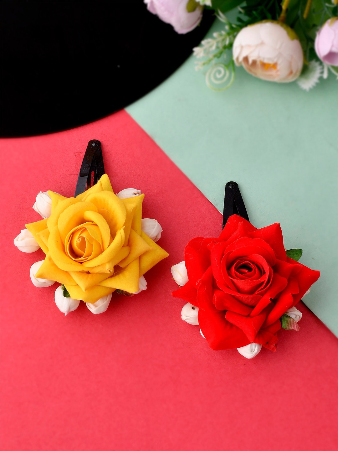 

Silvermerc Designs Girls Red & Yellow Set of 2 Embellished Tic Tac Hair Clip