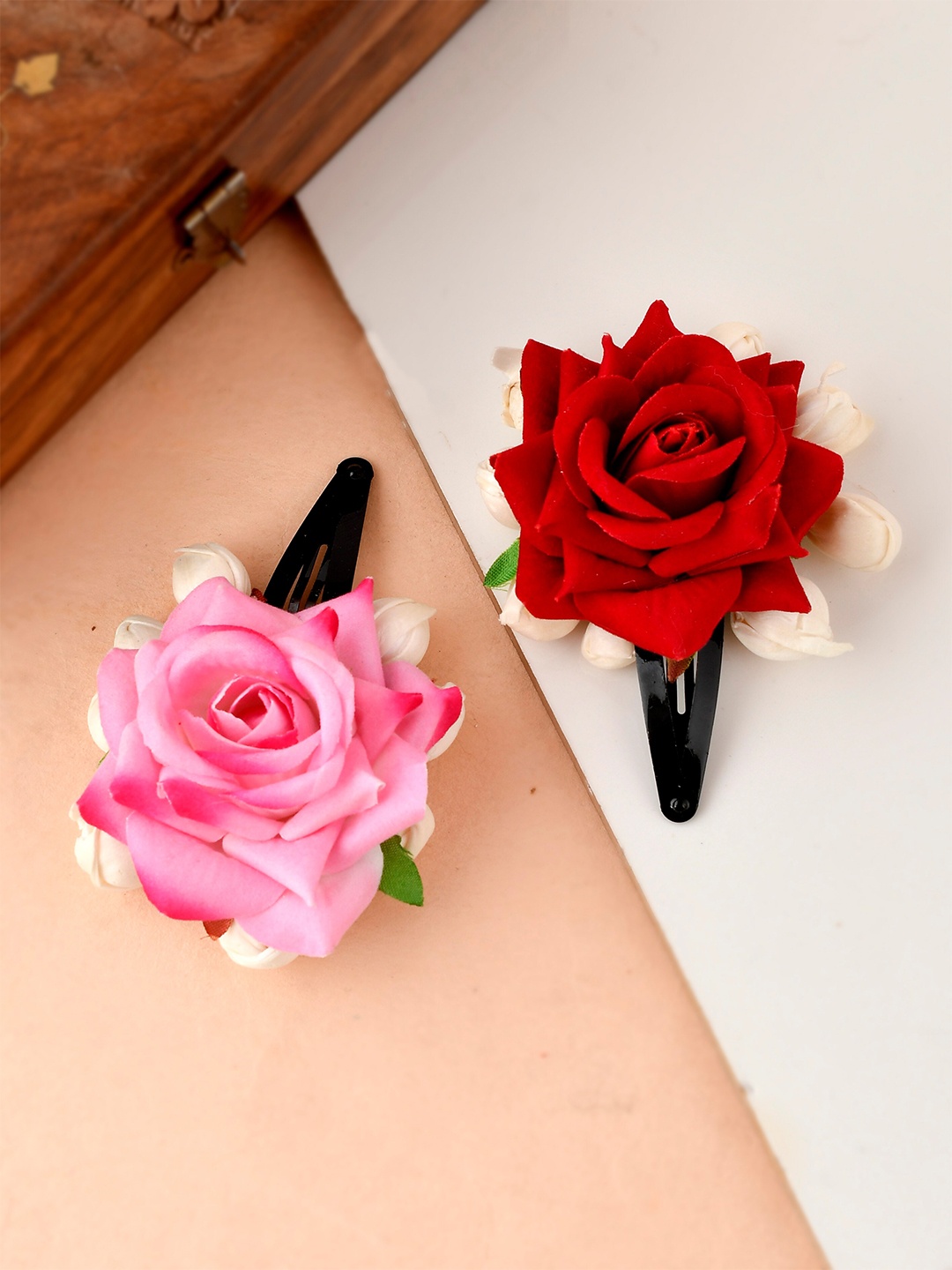

Silvermerc Designs Girls Red & Pink Set of 2 Embellished Tic Tac Hair Clip