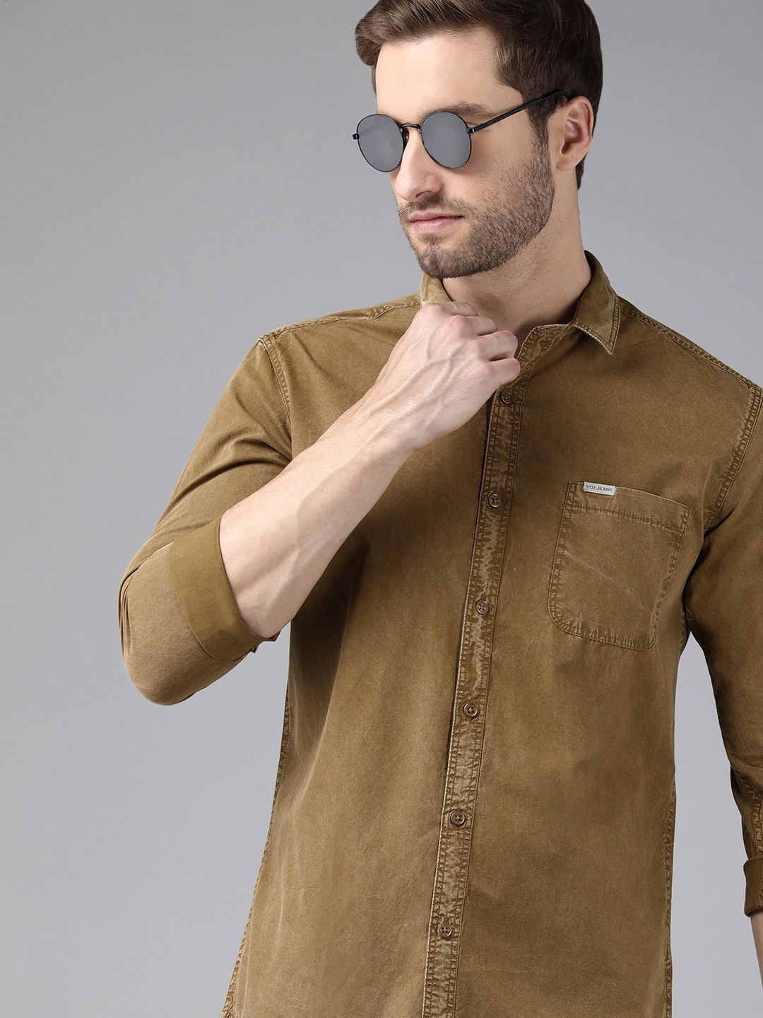 

Voi Jeans Men Khaki Standard Slim Fit Cotton Casual Shirt