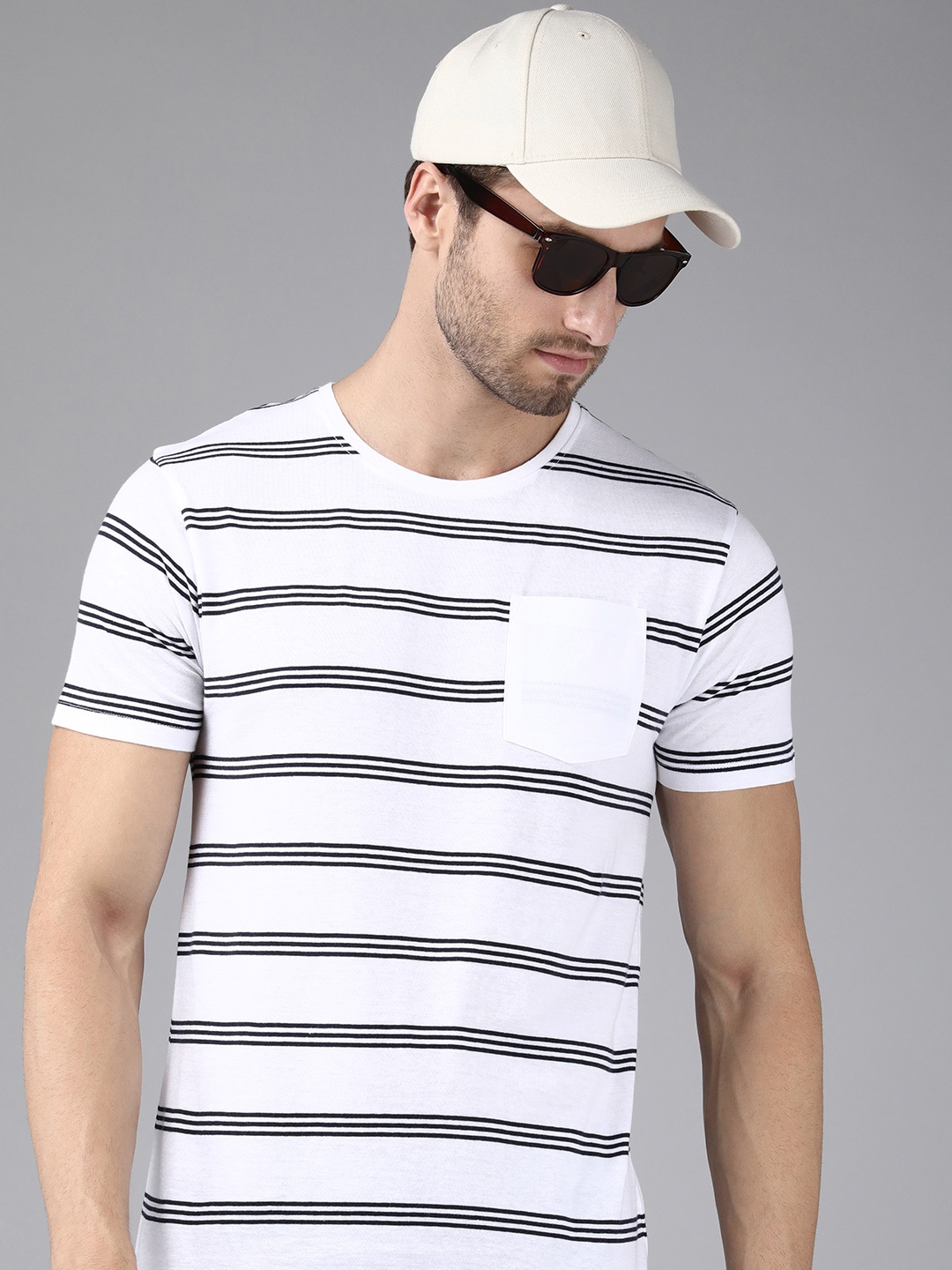 

Voi Jeans Men White & Black Striped T-shirt