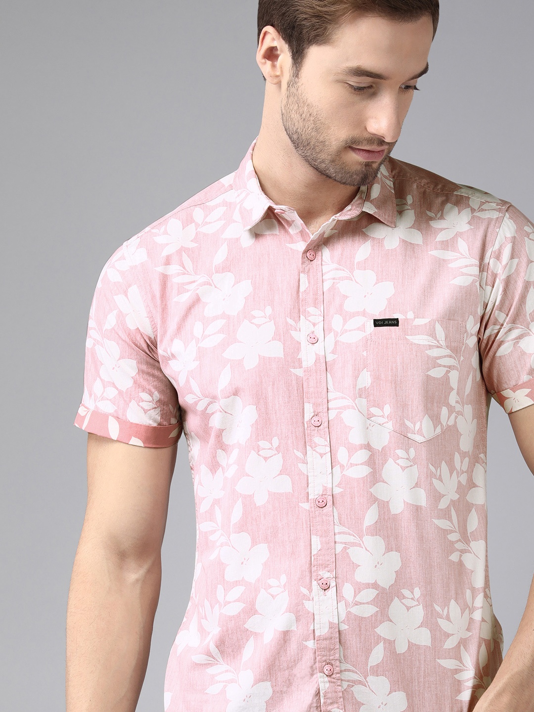 

Voi Jeans Men Pink Standard Slim Fit Floral Printed Cotton Casual Shirt
