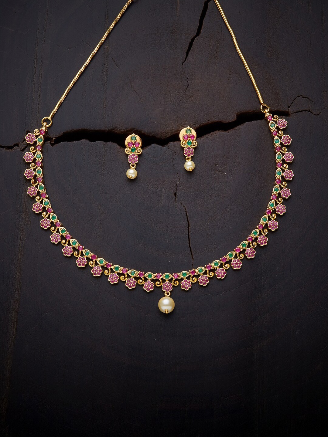 

Kushal's Fashion Jewellery Red & Green Gold-Plated Cubic Zirconia Jewellery Set