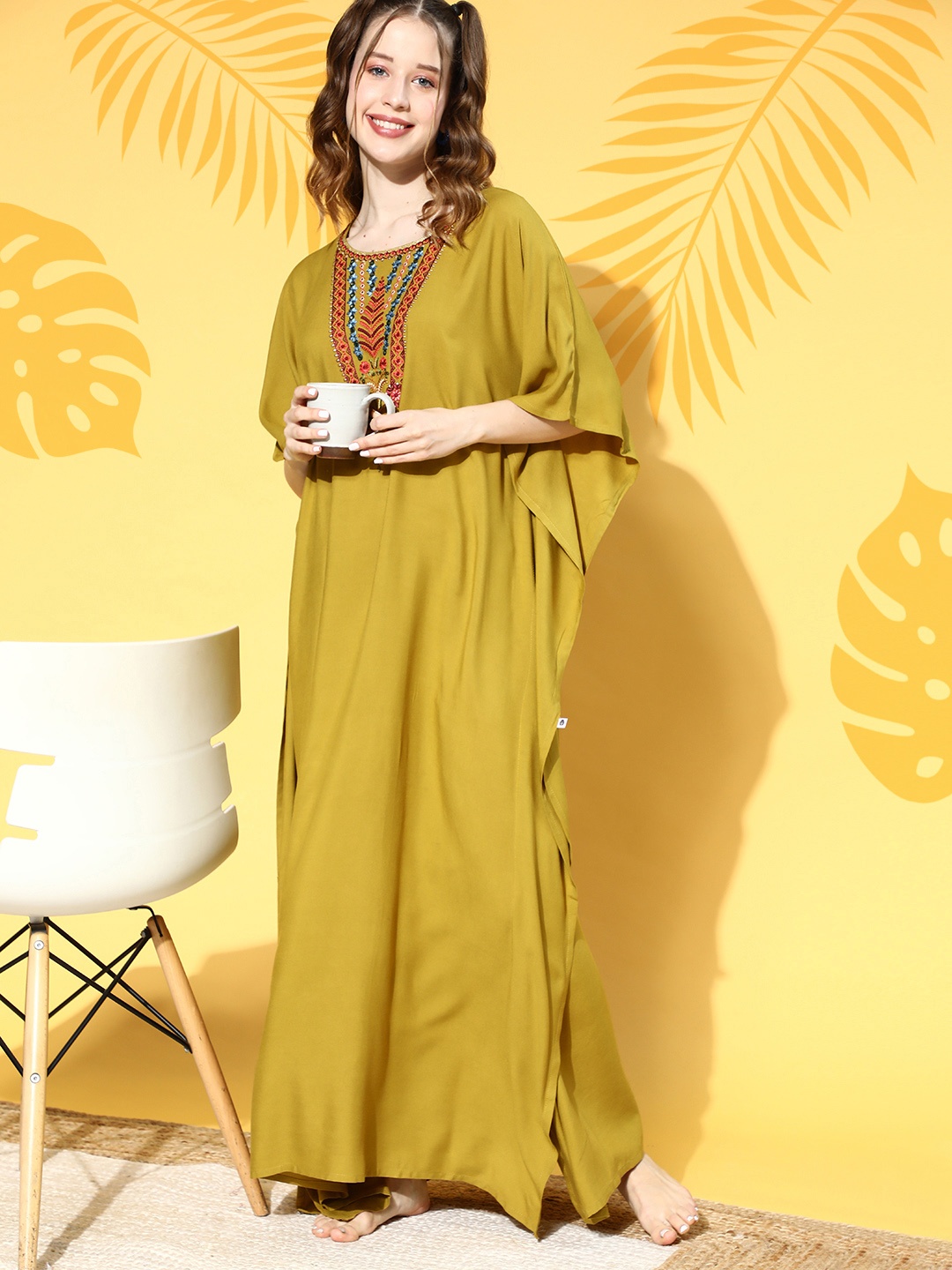 

Bannos Swagger Women Olive Ethnic Motifs Bohemian Eclectic Nightdress
