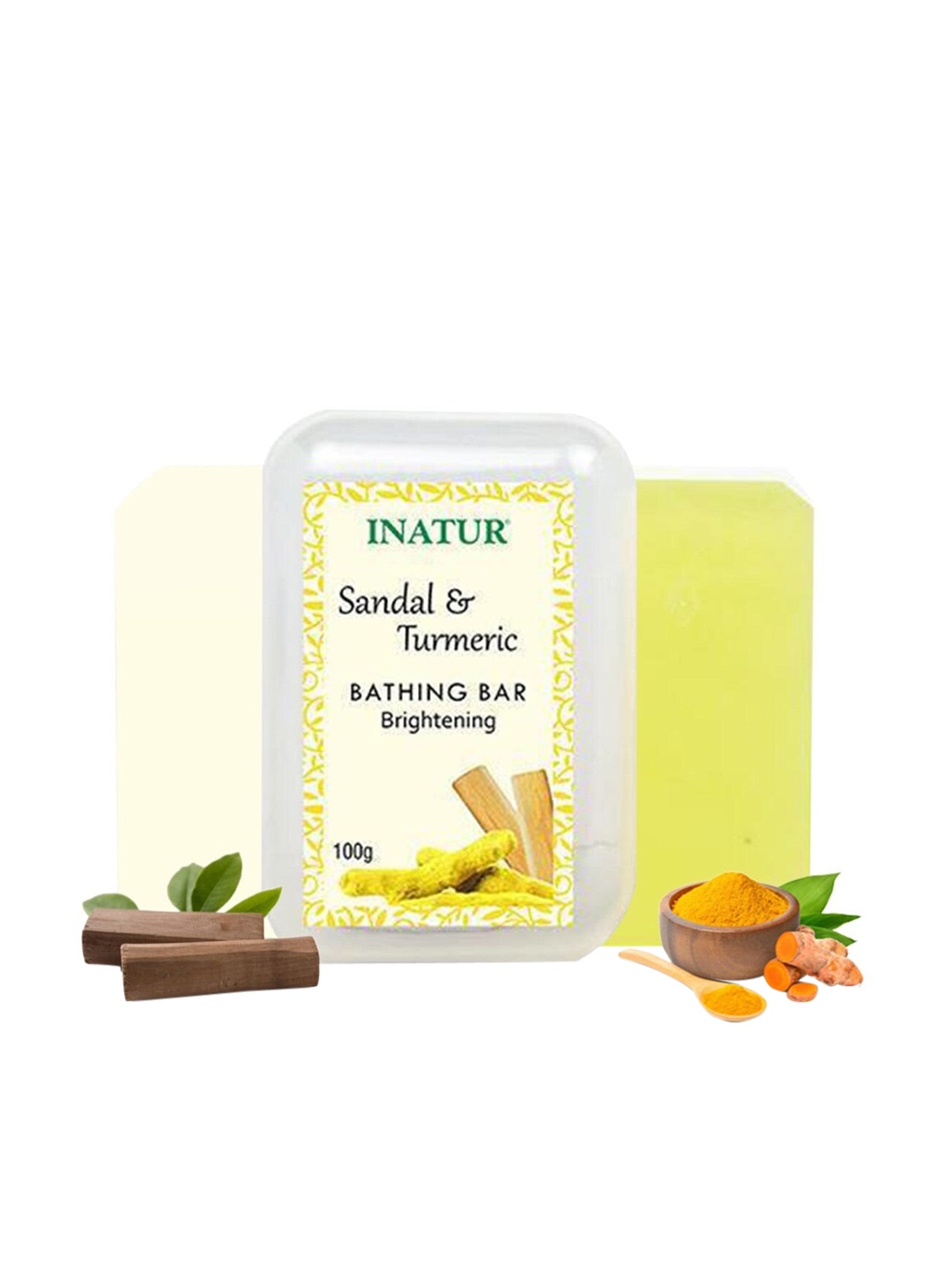 

Inatur Sandal & Turmeric Brightening Bathing Bar 100 g, Yellow