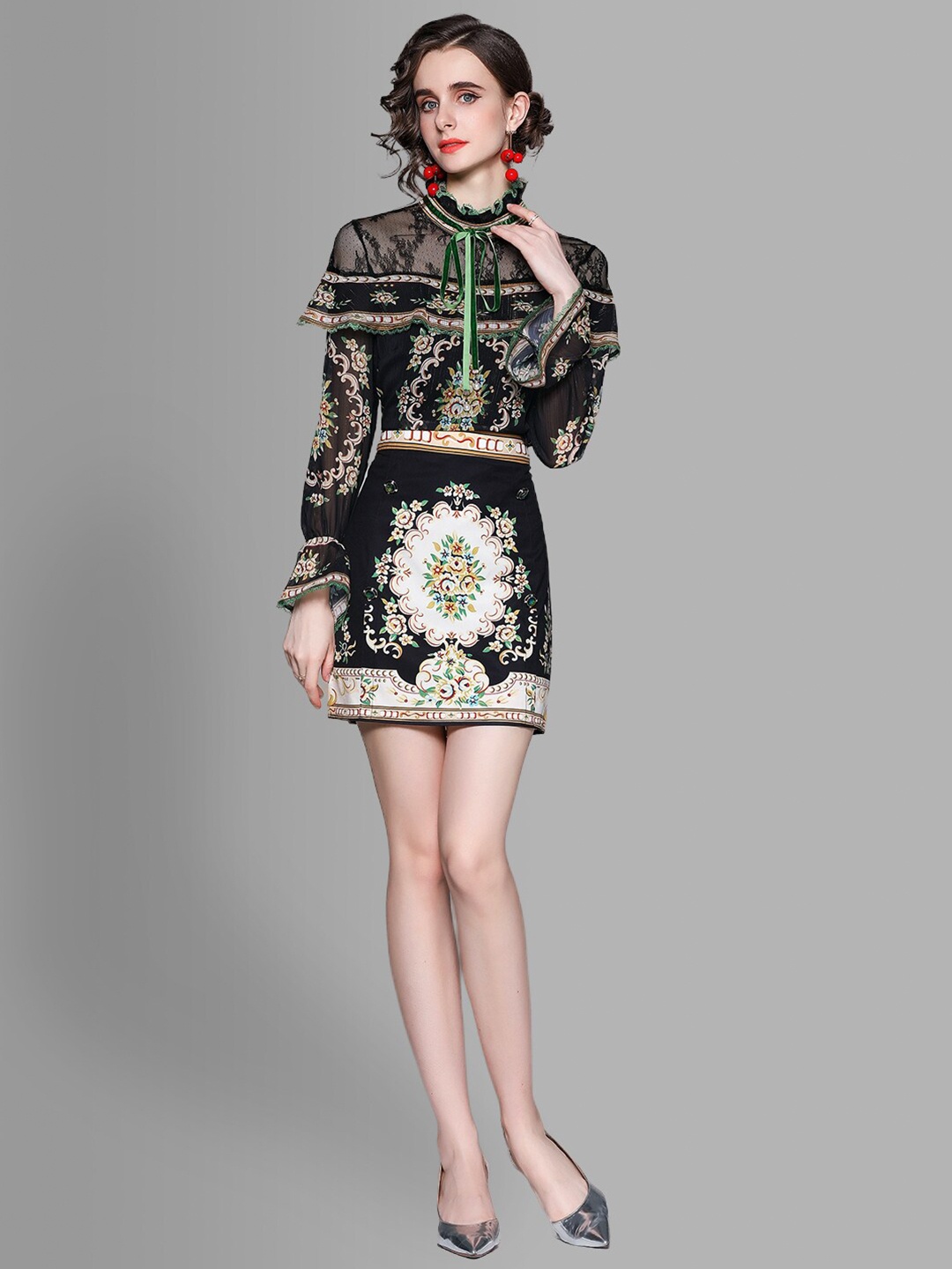 

JC Collection Women Black & White Printed Top with Skirt