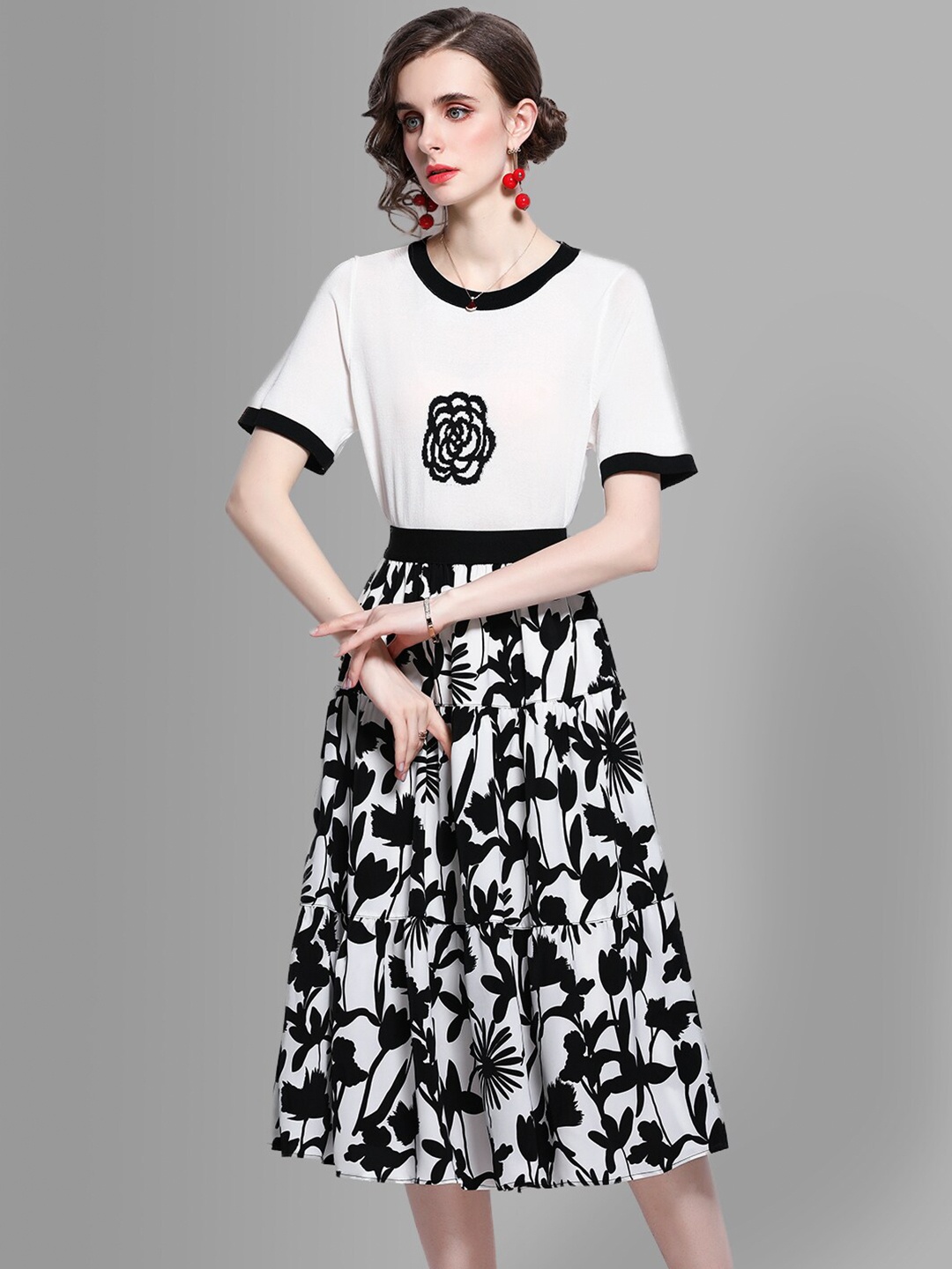 

JC Collection Women White & Black Printed Top & Skirt Co-Ord Set