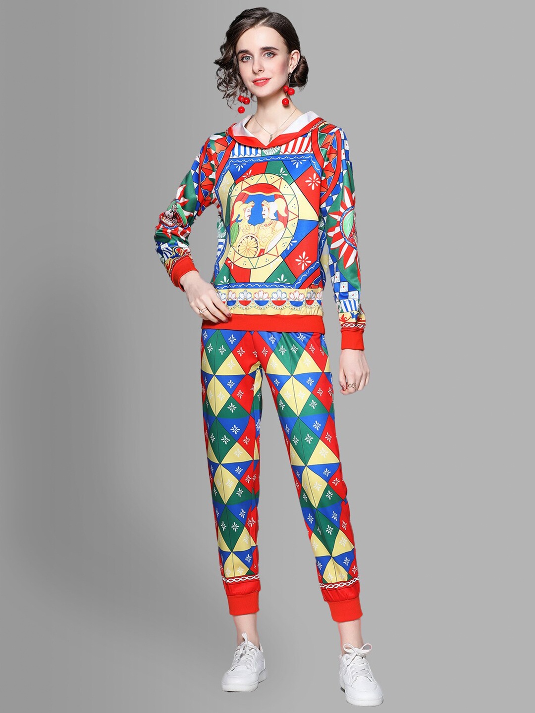 

JC Collection Women Multicoloured Printed Hooded Top with Joggers Co-Ords Set, Multi