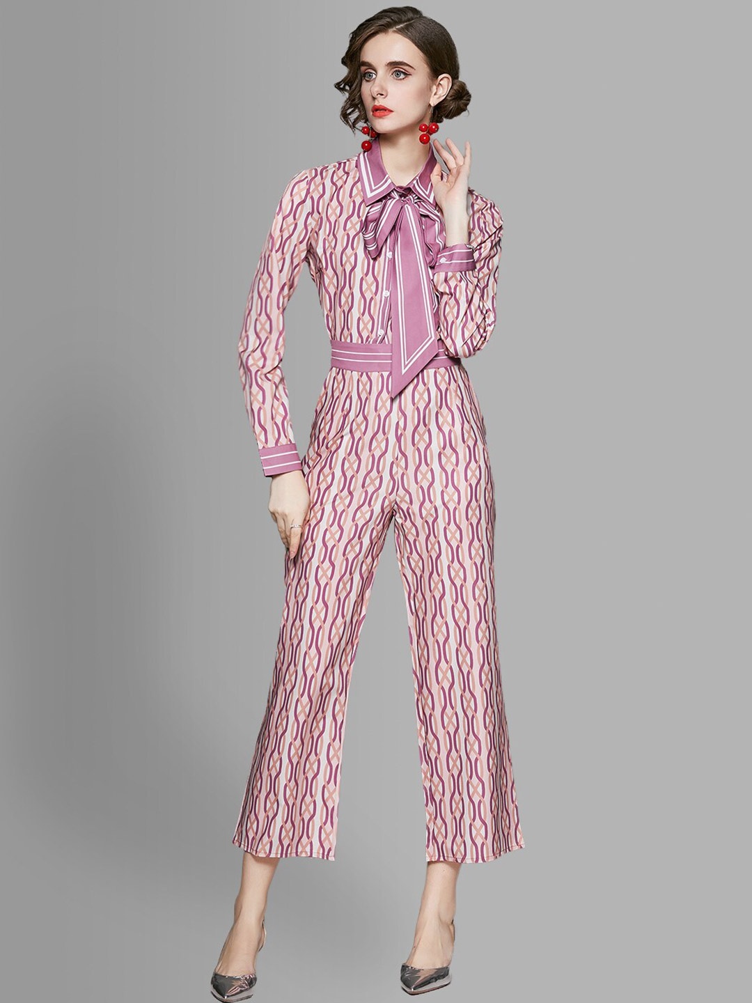 

JC Collection Women Pink & Yellow Printed Shirt with Trousers Co-Ords Set