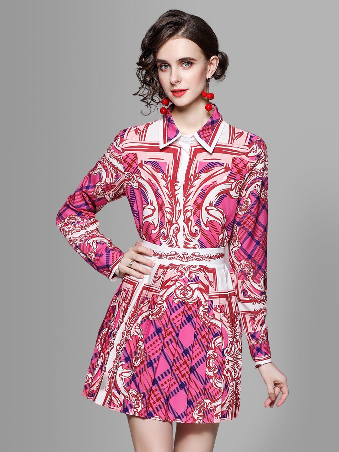 

JC Collection Women Pink & White Printed Top with Skirt