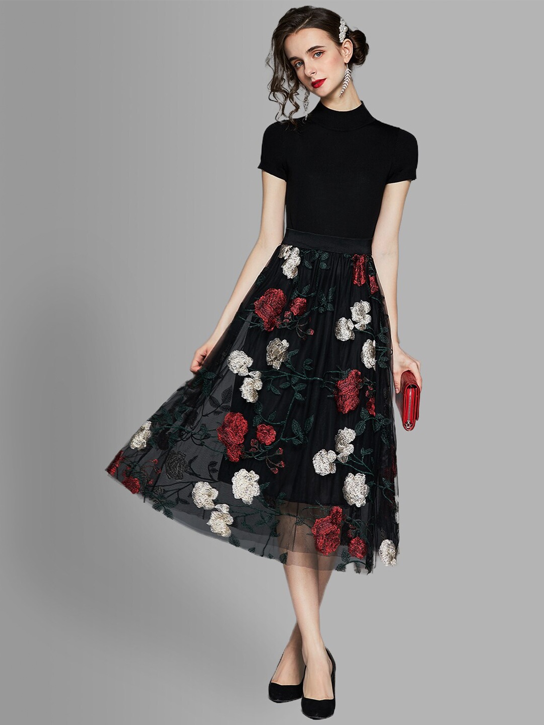 

JC Collection Women Black & Red Printed Co-ords Set