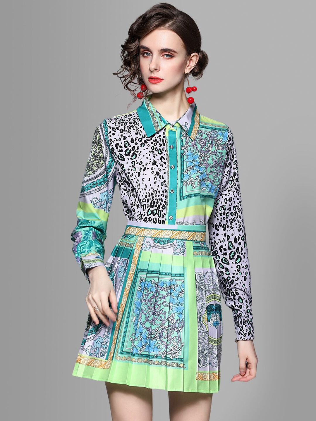

JC Collection Women Green & Black Printed Co-ords Set