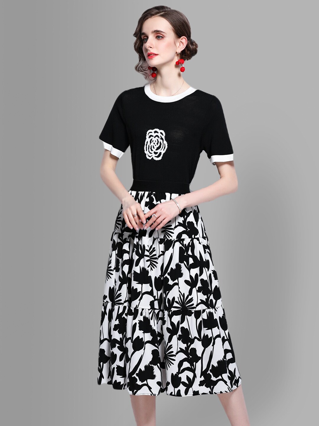 

JC Collection Women Black & White Printed Co-ords Set