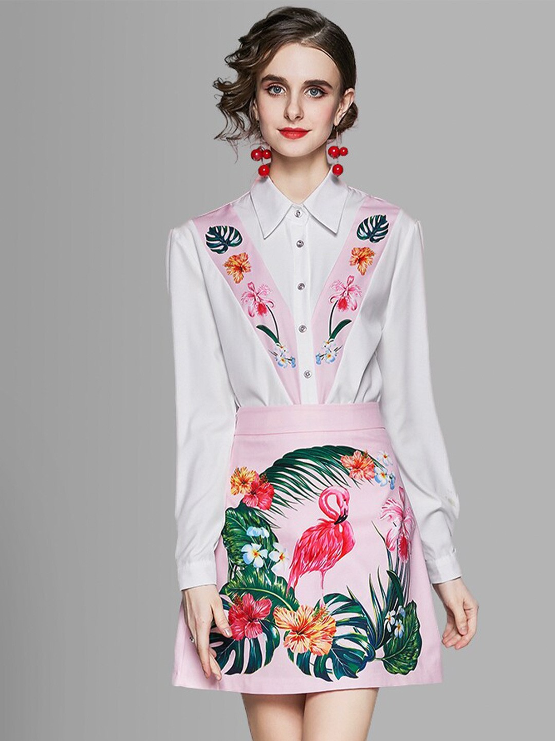 

JC Collection Women White & Pink Printed Co-ords Set