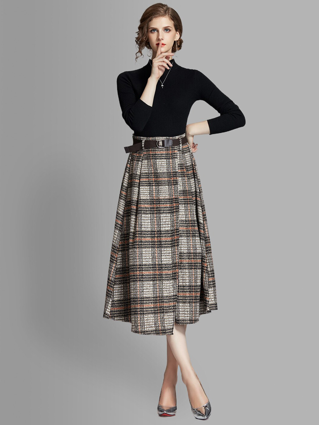 

JC Collection Women Black & Grey Top with Skirt Co-Ords Set