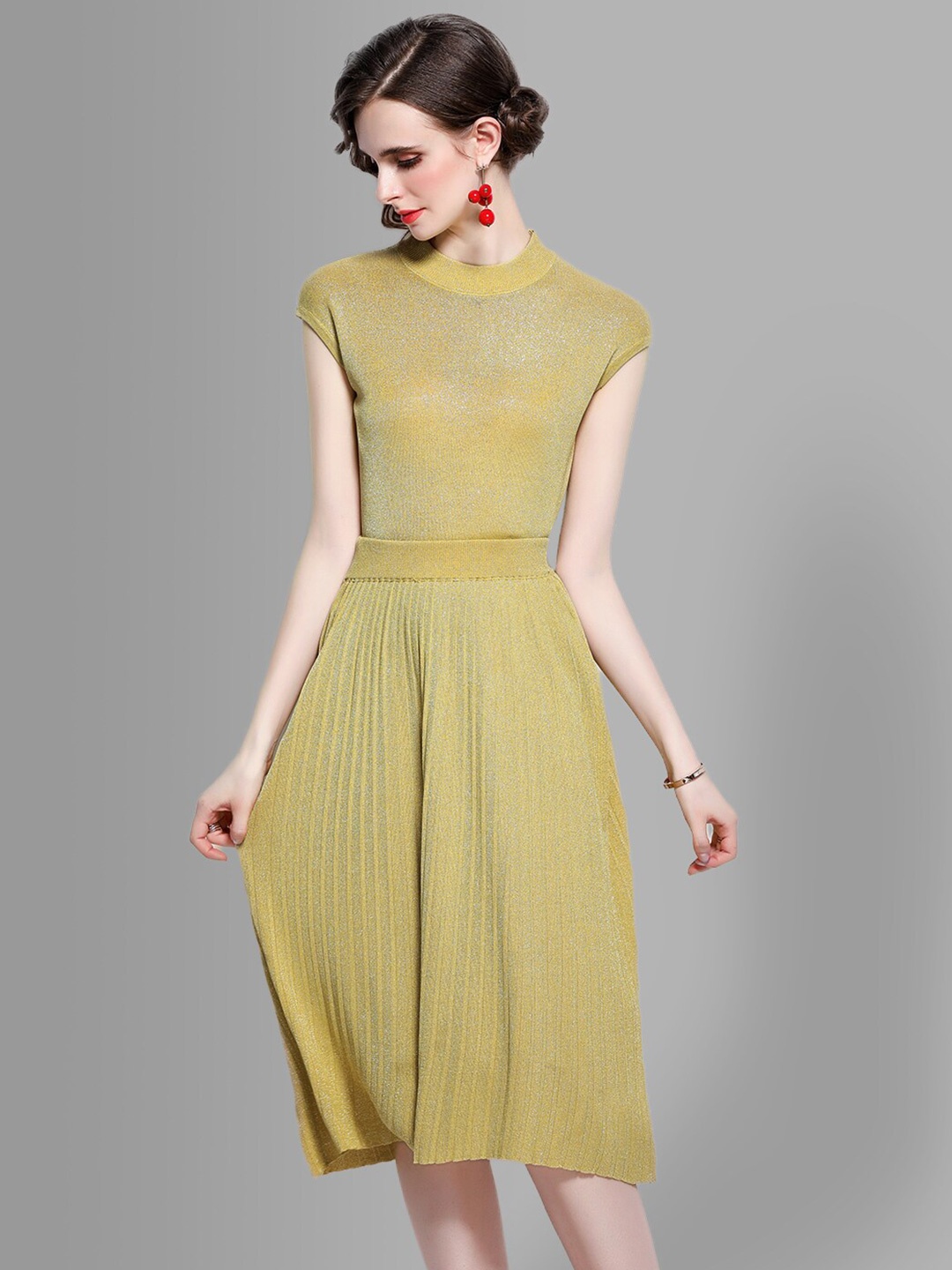 

JC Collection Women Yellow & Silver Top with Skirt Co-Ords Set
