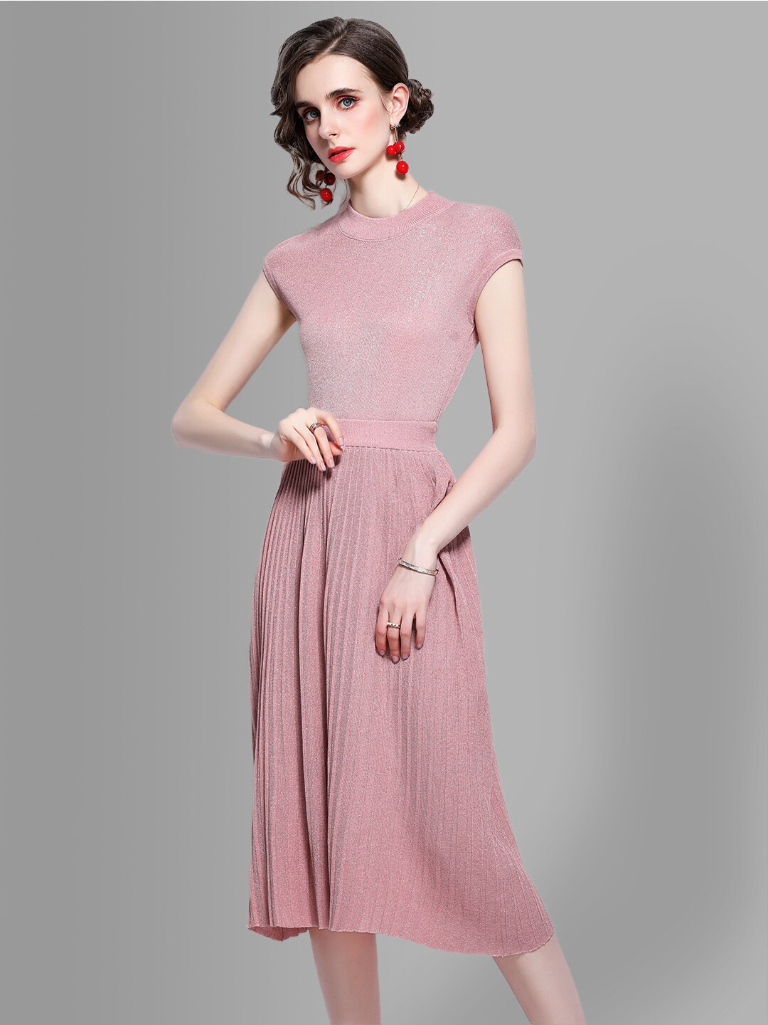 

JC Collection Women Pink Top with Skirt Co-Ords Set