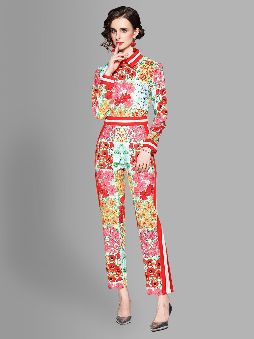 

JC Collection Women Red & Green Printed Co-ords Set