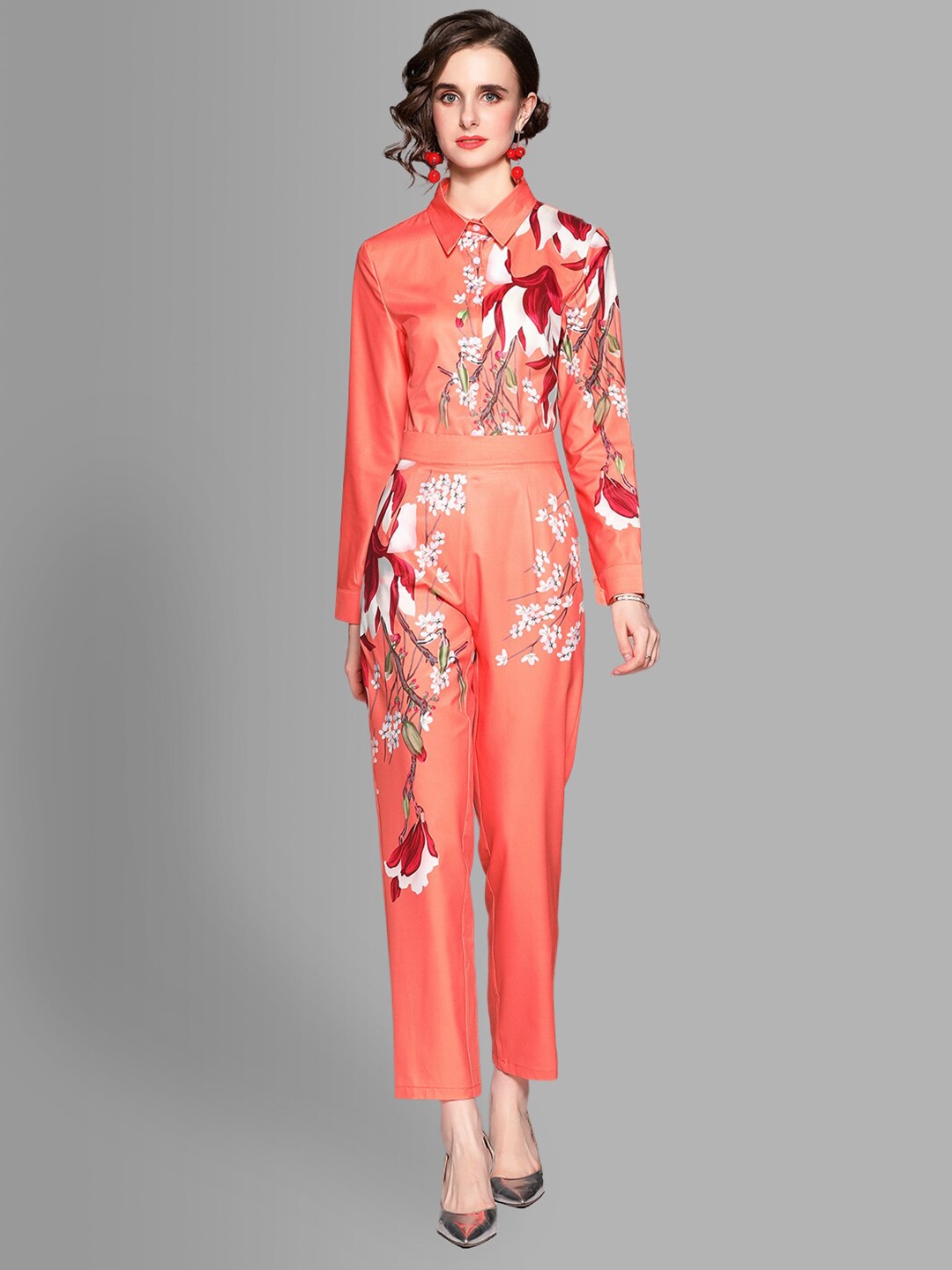 

JC Collection Women Red & White Printed Top with Trousers