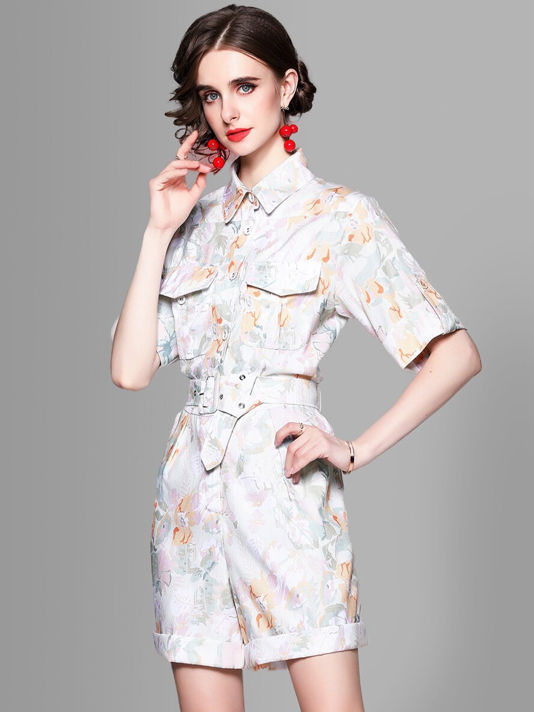 

JC Collection Women Off White & Orange Printed Shirt with Shorts Co-Ords Set
