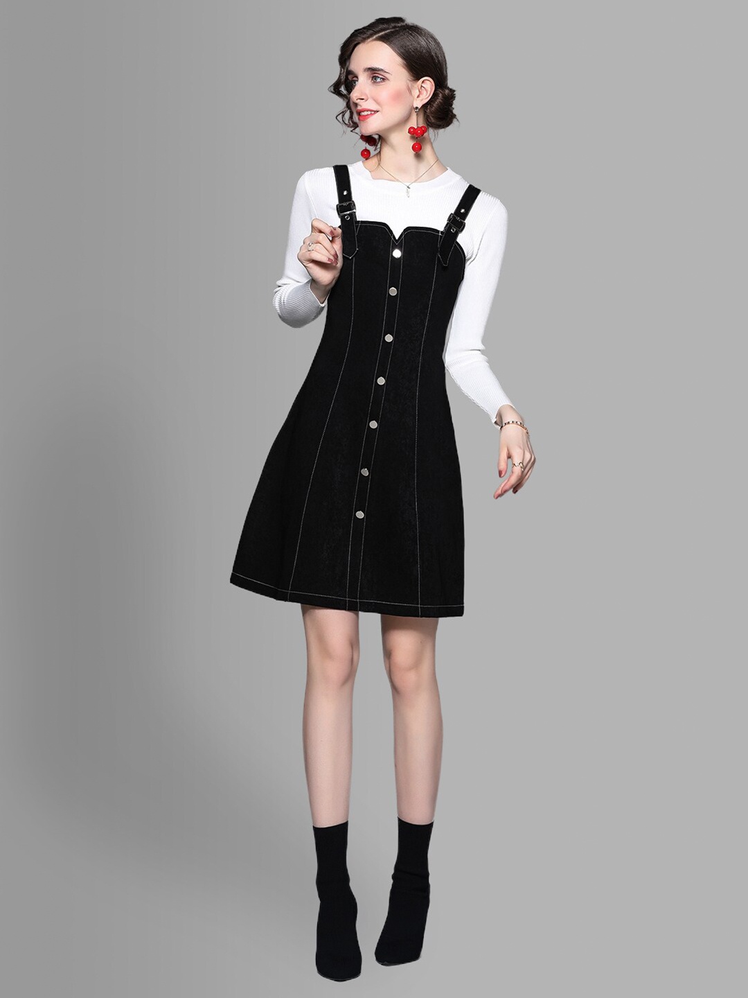 

JC Collection Women Black & White Top with Skirt