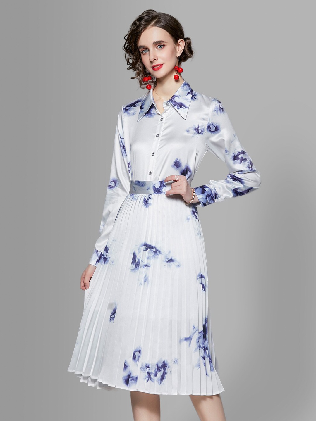 

JC Collection Women White & Blue Printed Shirt with Skirt