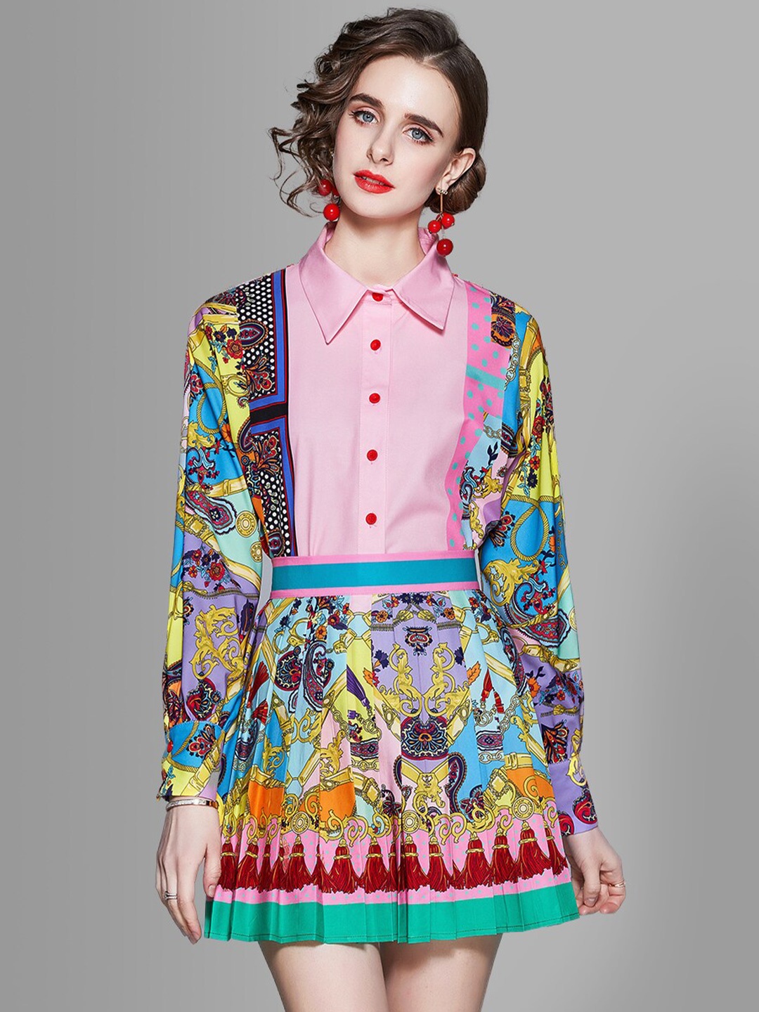 

JC Collection Women Multicoloured Printed Shirt with Skirt Co-Ords Set, Multi