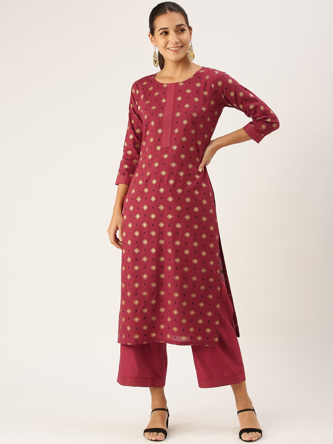 

Somras Women Maroon Ethnic Motifs Printed Pure Cotton Kurta with Trousers