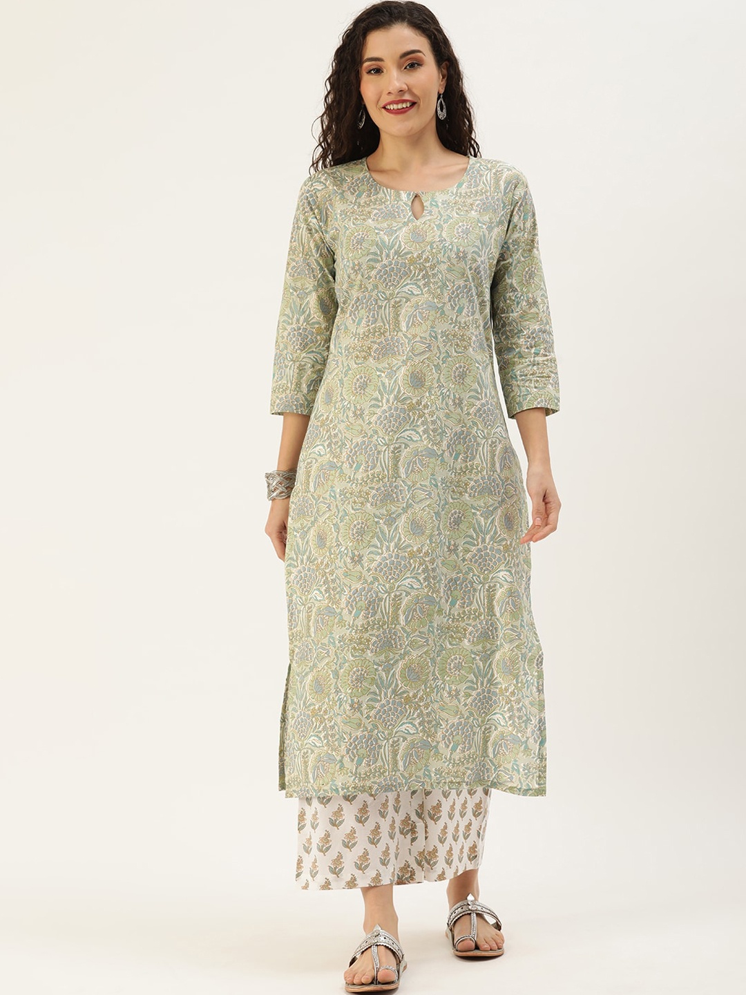 

Somras Women Grey & Cream Ethnic Motifs Printed Kurta with Palazzos