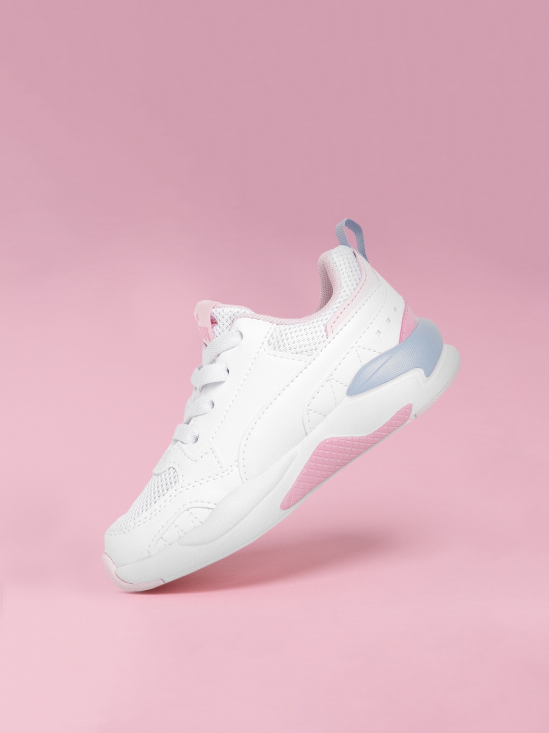 

Puma Kids White & Pink Woven Design & Perforated X-Ray 2 Square Sneakers
