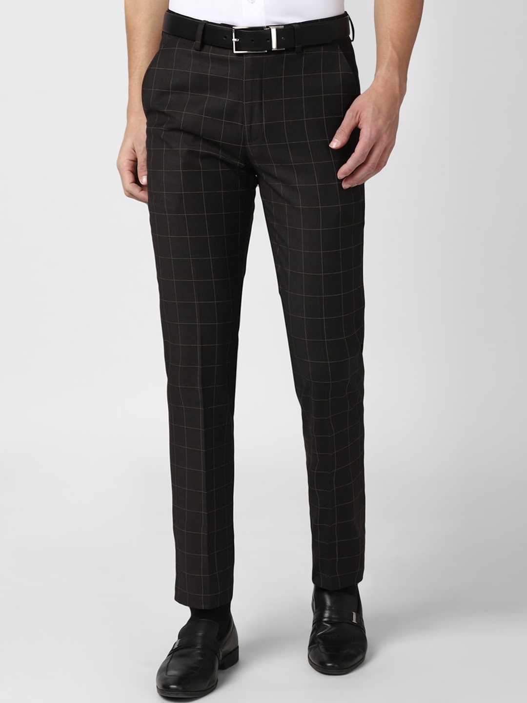 

Peter England Elite Men Grey Checked Slim Fit Trousers