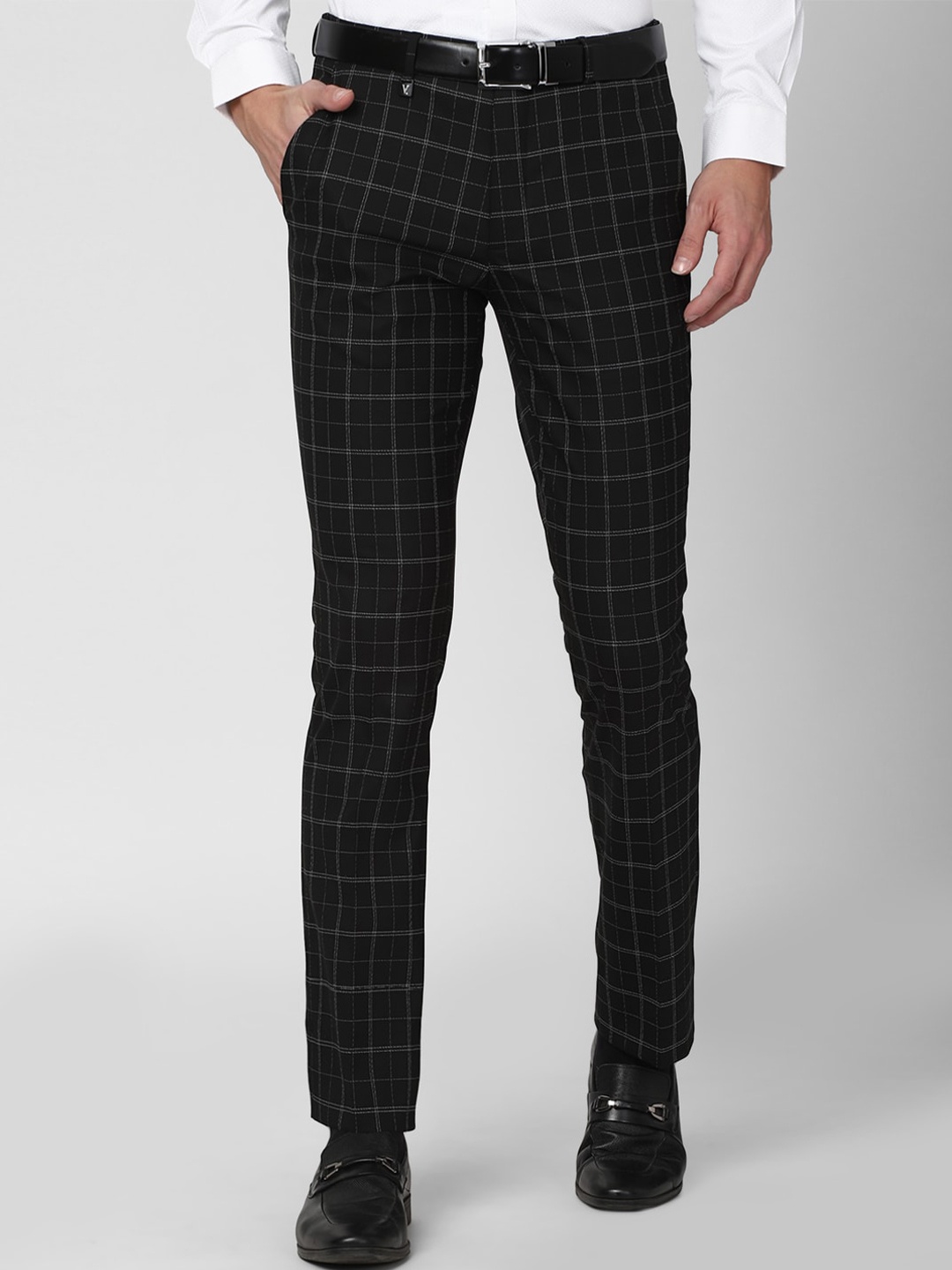 

V Dot Men Black Checked Skinny Fit Trousers
