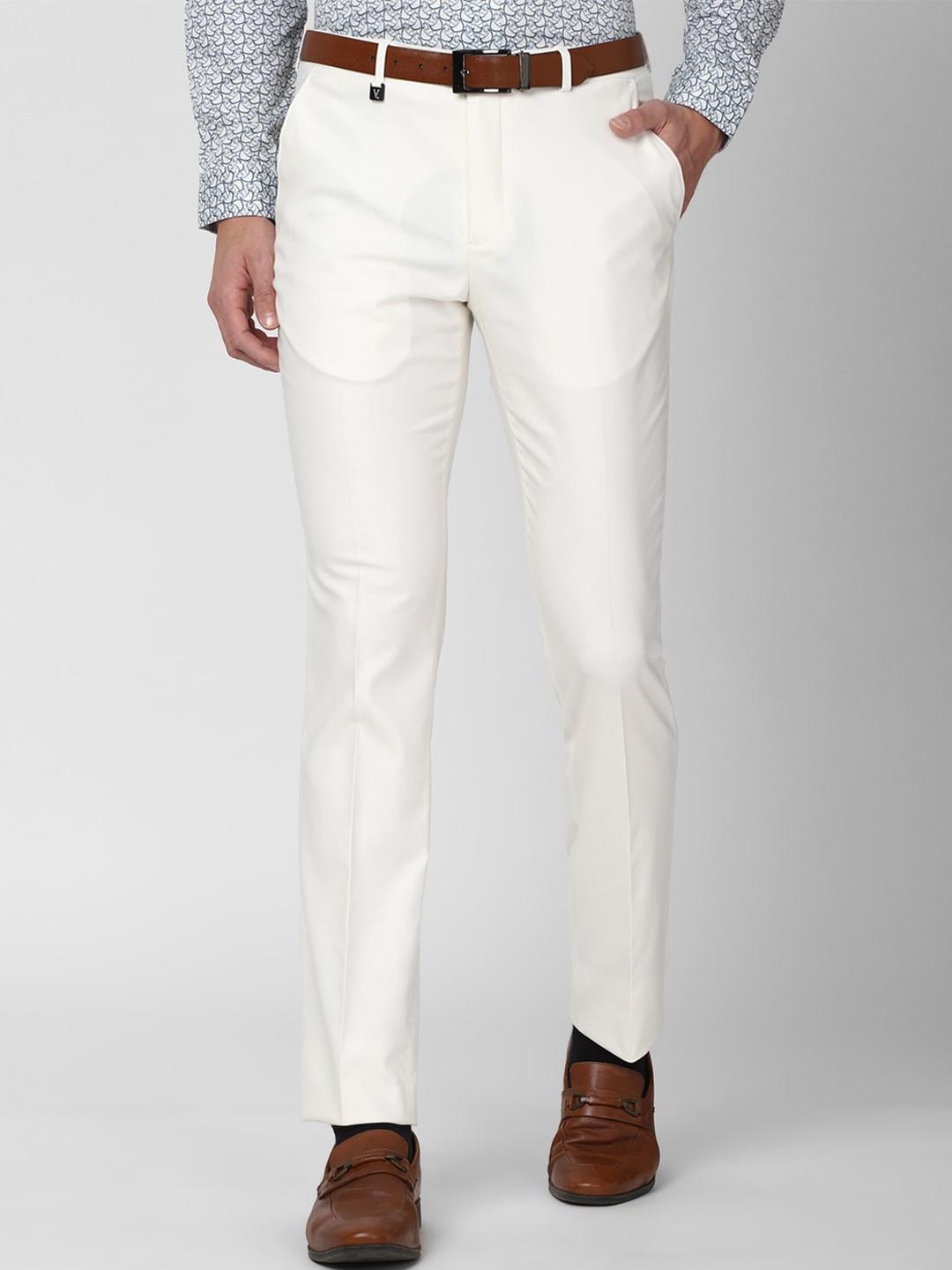 

V Dot Men White Solid Skinny Fit Trousers