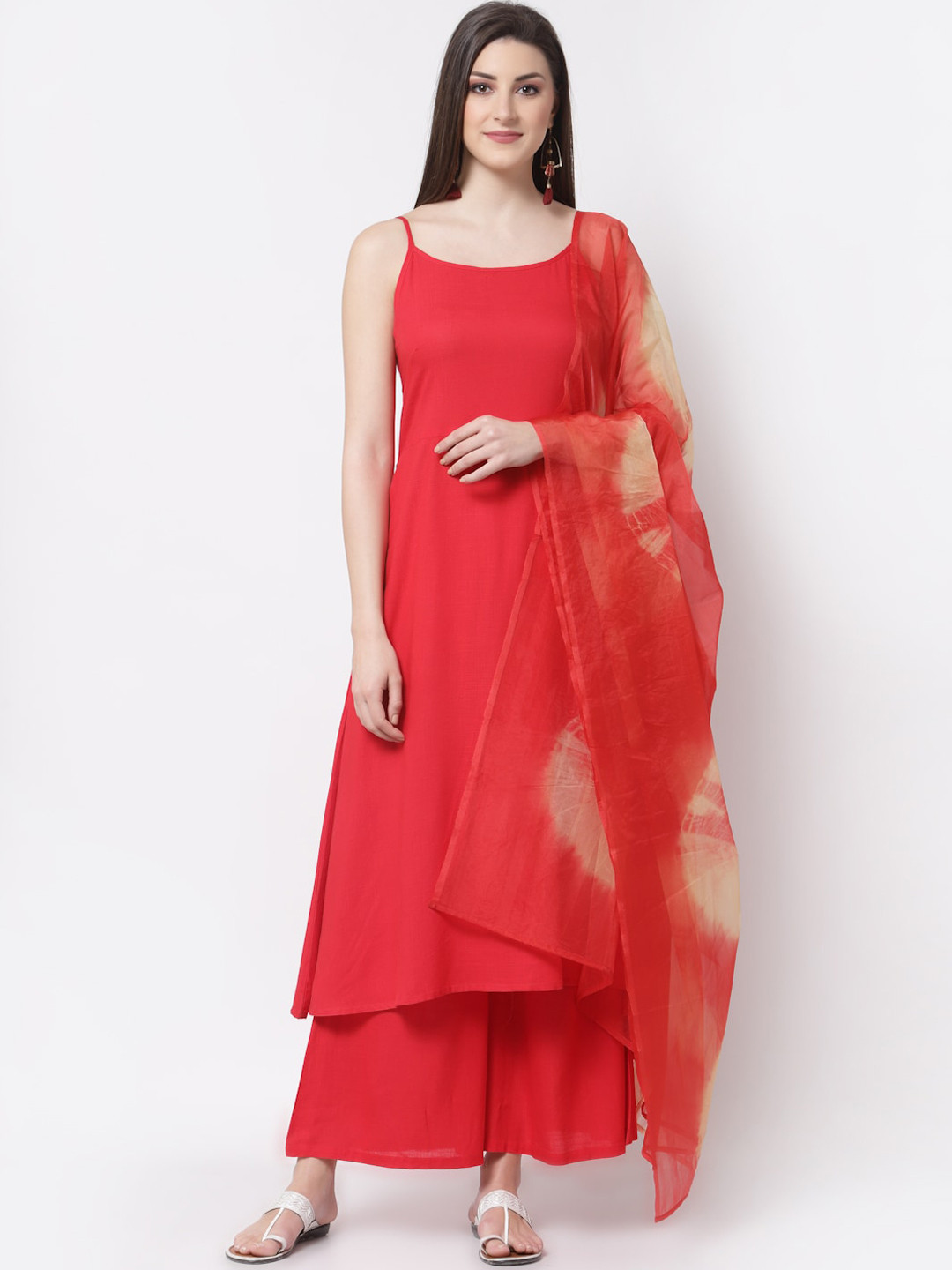 

Myshka Women Red Kurta with Palazzos & With Dupatta