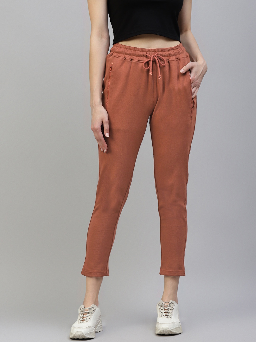 

Laabha Women Rust Brown Solid Track Pants
