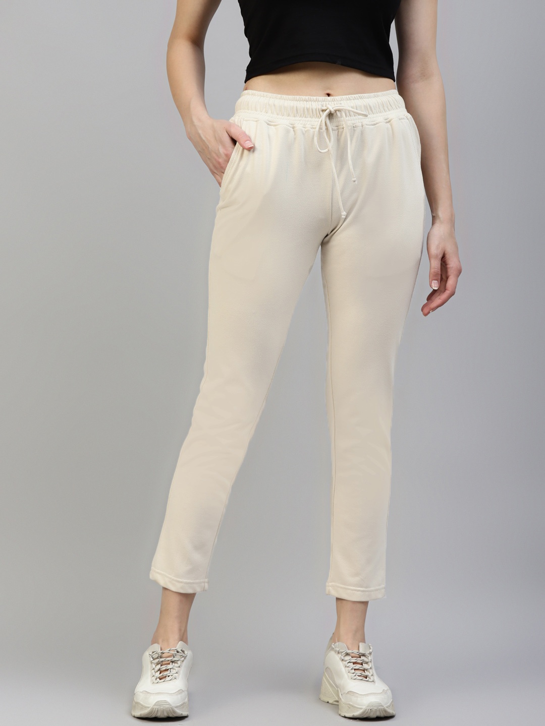 

Laabha Women Cream-Couloured Solid Track Pants