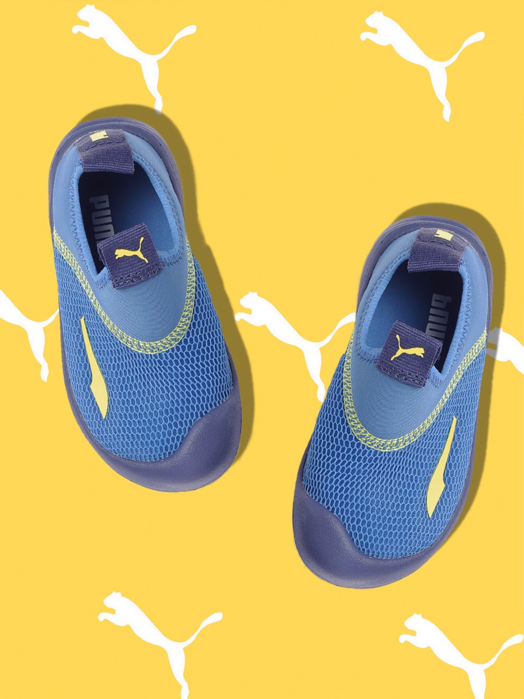 

Puma Unisex Kids Navy Blue & Yellow Woven Upper Aquacat Shield Inf Slip-On Sneakers