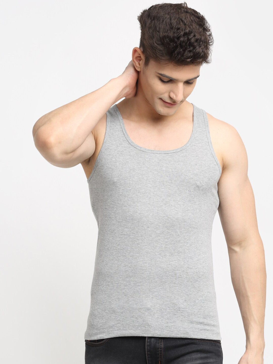 

Friskers Men Grey Solid Cotton Innerwear Vests