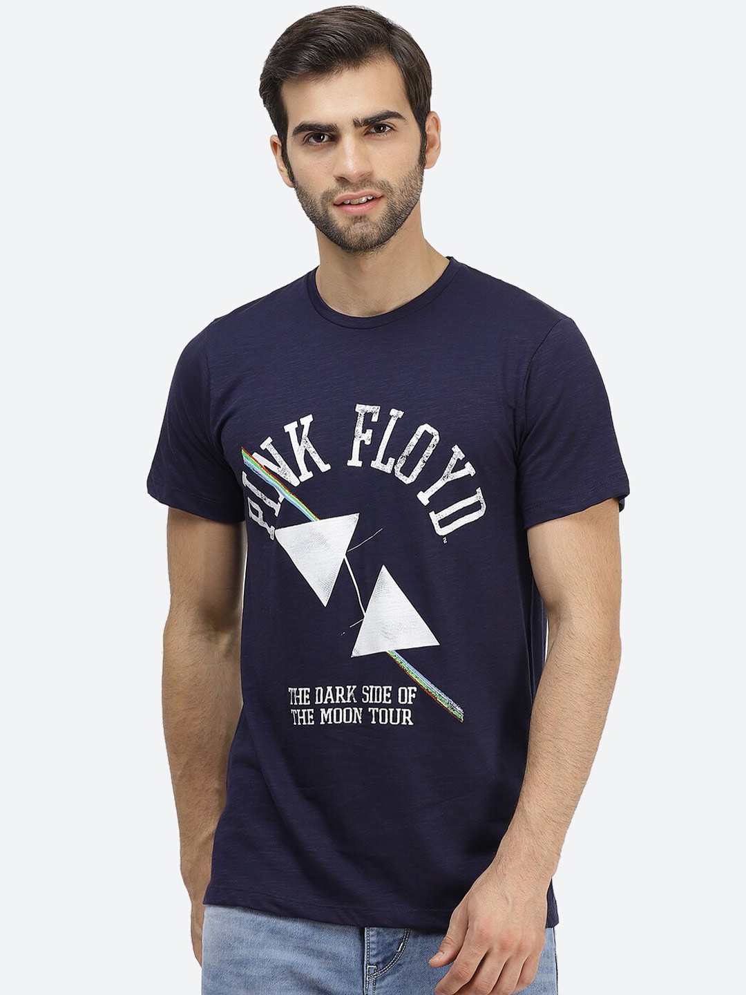 

Free Authority Men Navy Blue Pink Floyd Featured Regular Fit Pure Cotton T-shirt