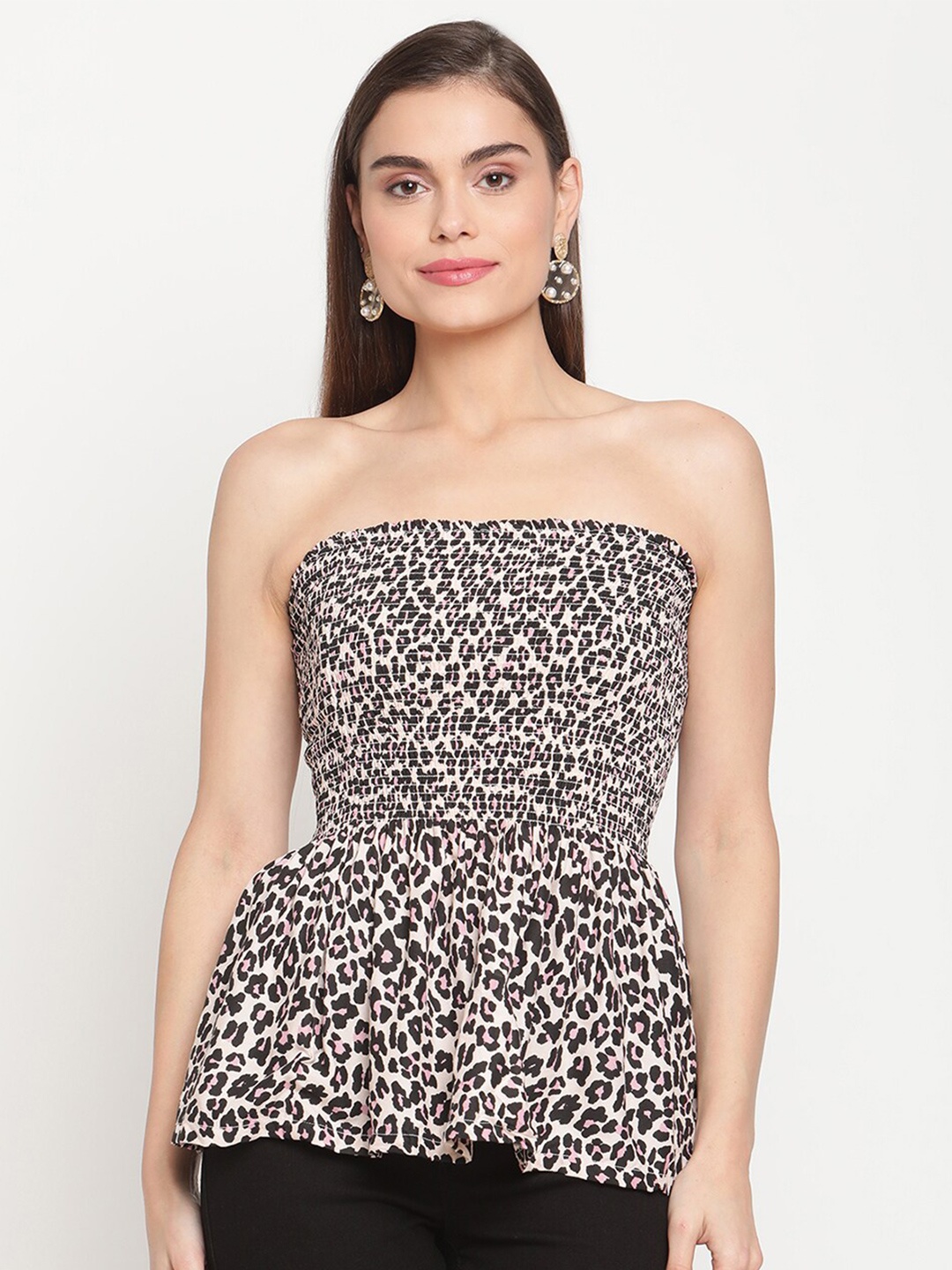 

TAG 7 Multicoloured Animal Print Tube Peplum Top, Multi