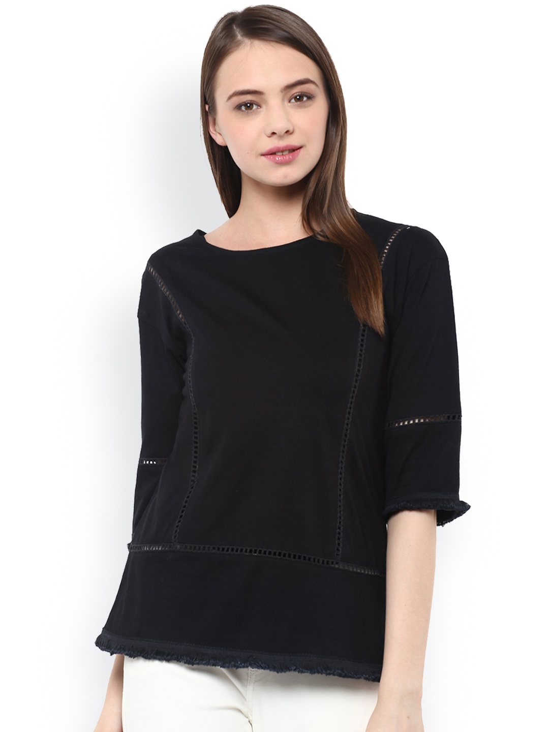 

Miss Chase Women Black Regular Top with Cut-Out Detail