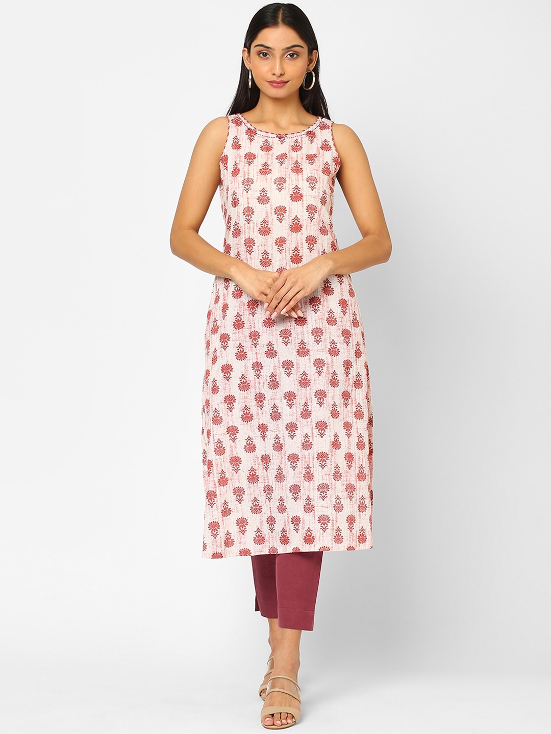 

KAMI KUBI Women Off White & Mauve Ethnic Motifs Printed Cotton Kurta