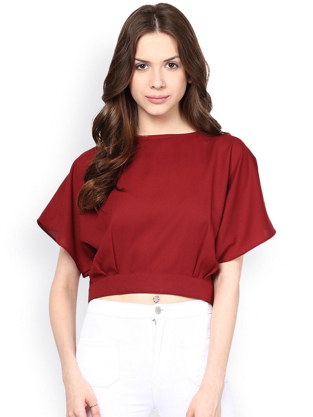 

Miss Chase Women Maroon Crepe Crop Top