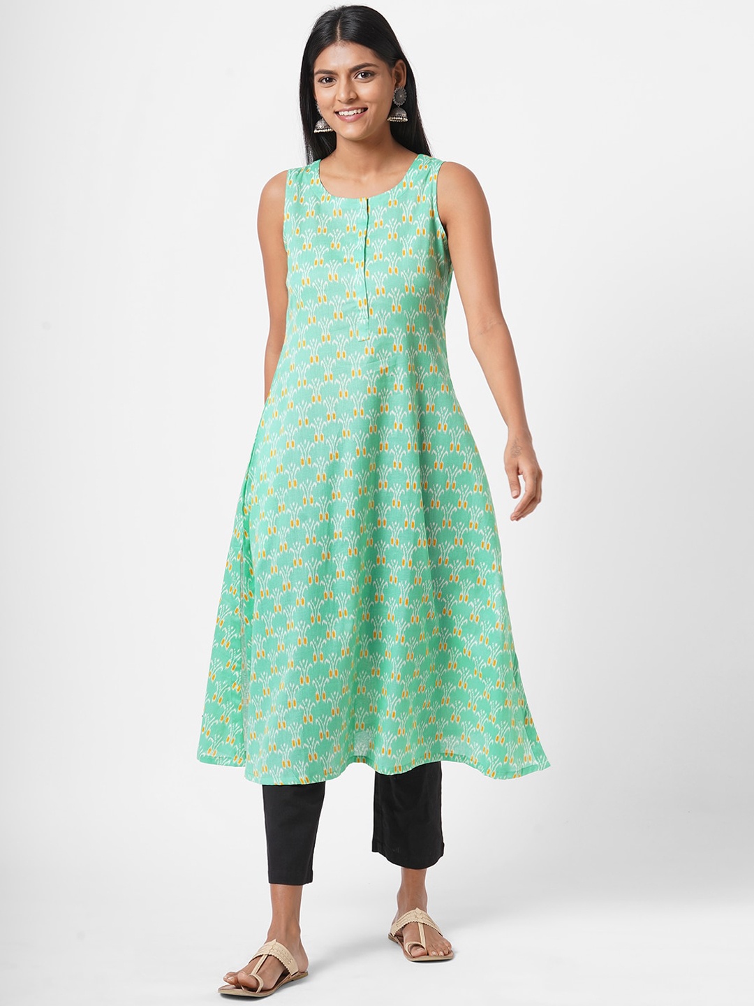 

KAMI KUBI Women Green Ethnic Motifs Printed Pure Cotton Kurta
