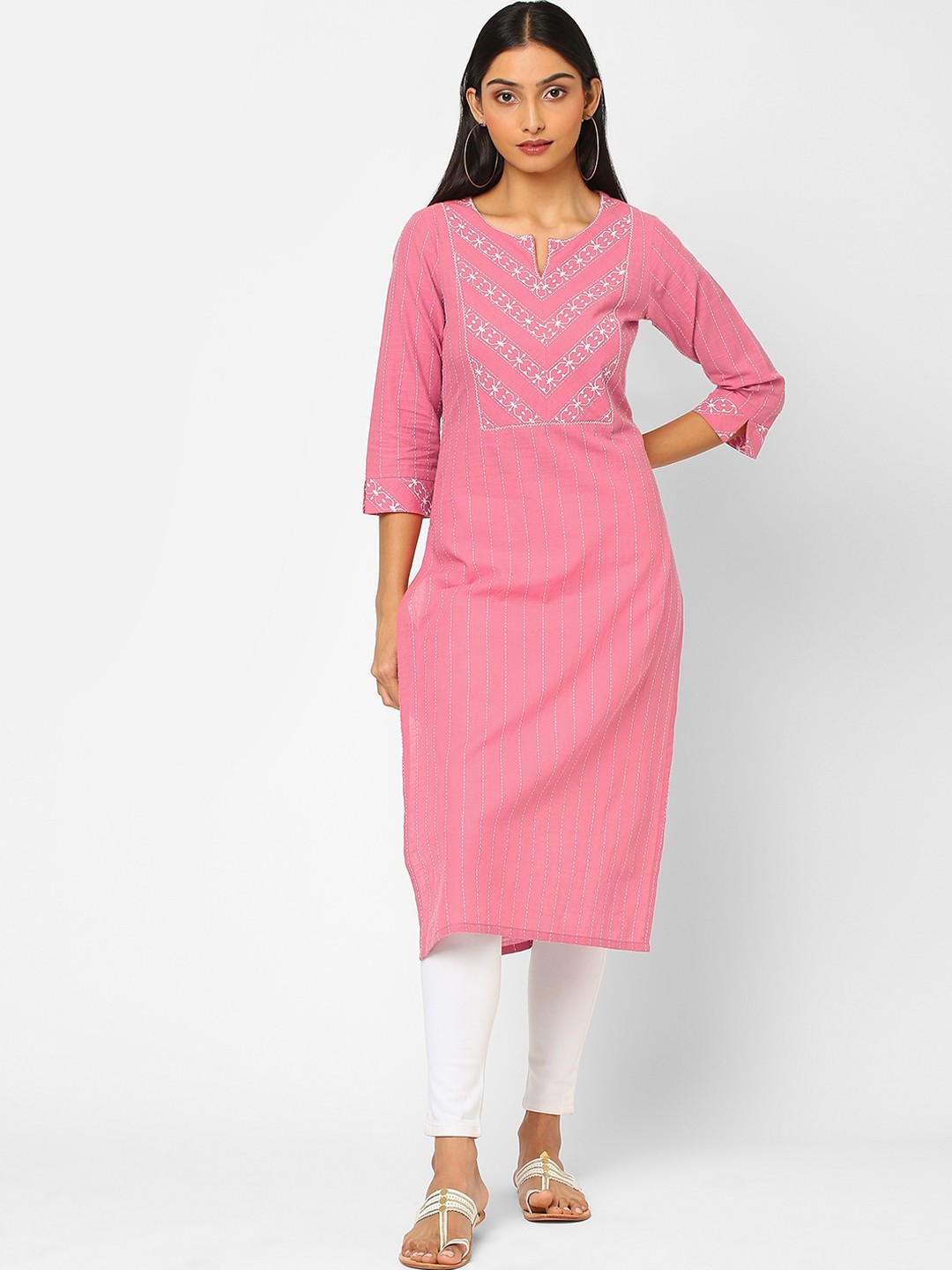 

KAMI KUBI Women Pink Printed & Embroidered Pure Cotton Kurta