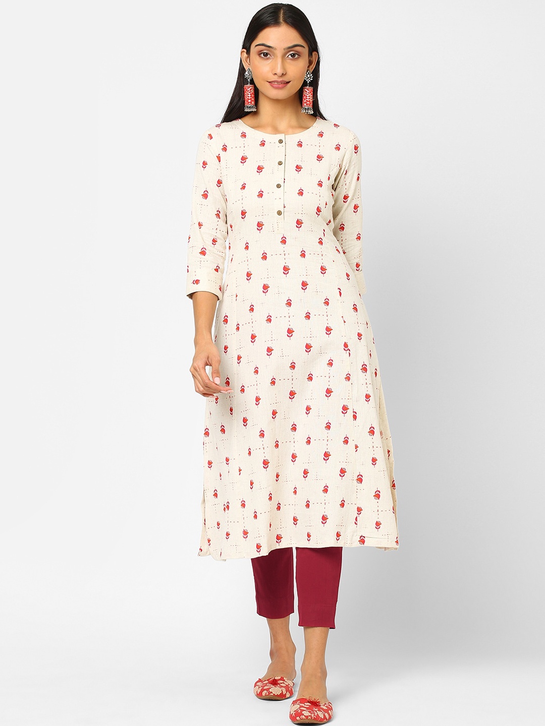 

KAMI KUBI Women White Ethnic Motifs Printed A-Line Cotton Kurta